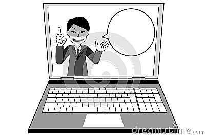 Men cheating at online seminarsã€€With message field Grayscale version Vector Illustration